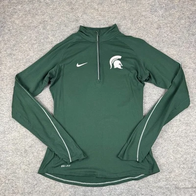 Nike Dri Fit Michigan State Spartans 1/4 Zip Pullover Shirt Green Womens Small S - Image 1 of 4