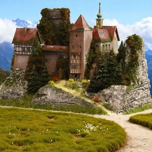 Diorama N/1:160 JAGDSCHLOSS BURG +Berg Granit Felsen begrünt#patiniert - Bild 1 von 17