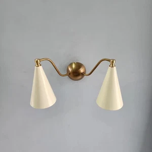 Handcrafted Double Sconce Mid century Modern Brass Wall Lamp Raw Brass - Picture 1 of 7