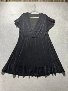 Abito donna Plus 4XL nero glitter scintillante manica svasata scollo a V - Foto 1 di 5