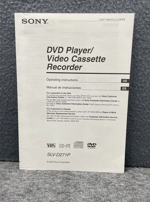 Sony DVD Combo Player Video Cassette Operations Instructions Manual SLV-D271P - Image 1 of 3