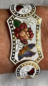Vintage cloisonne' clamper bracelet, butterflies & flowers - Picture 1 of 3