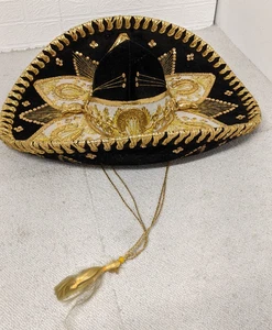 Luna Sombrero messicano nero oro dettagli paillettes 22 2/8" - Foto 1 di 9
