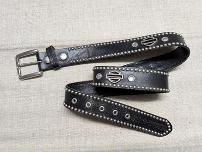 Винтажный HARLEY DAVIDSON пряжка ремень 38 черный с ЗАКЛЕПКАМИ мотоцикла Western кожи - Изображение 1 из 4