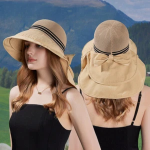 Mujeres Sombrero para el Sol Pesca Verano Gorra Exterior Arco Informal Ala Ancha Cuello Protección - Imagen 1 de 17