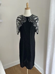 Vintage Scala Black & Silver Sequin Sheath Dress Size XL 80s Disco - Picture 1 of 10