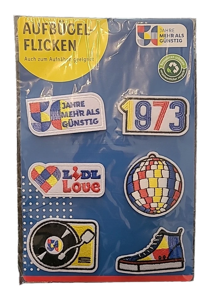 Lidl 50 Jahre Aufbügelflicken Limited Edition Fan-Kollektion Bügeln oder Nähen
