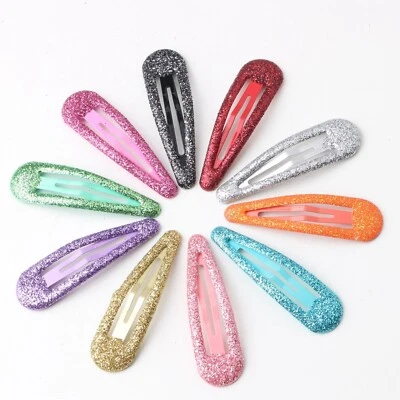 20pcs Glitter Color Enamel Metal Snap Barrettes Hair Clips BB Hairpins 2" Girls - Image 1 of 4