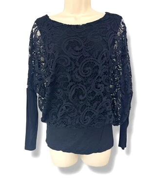 Blusa Camisa Joseph A Negra Superposición de Encaje Manga Dolman Talla Pequeña Noche Foto 1 de 4