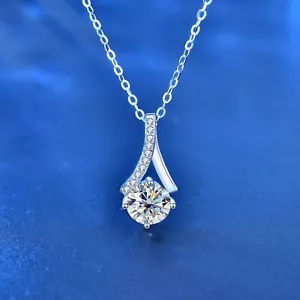 Dame Runde Moissanit CZ Wassertropfen 925 Sterlingsilber Halskette Kostenlose... - Bild 1 von 10