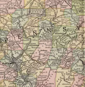 PENNSYLVANIA 1890 MAP - Dated Antique PA NY Rand Mcnally Engraver Co. W Video - Picture 1 of 4