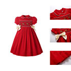 Red Christmas Clothes For Girls Smocked Dress Short Sleeve Party Dresses 2-12