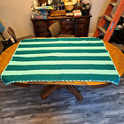Afgan Throw Blanket Handmade Crochet Knit 60” x 46”  Kelly & Sea Foam Green