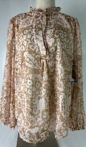 NEW Joie Limited Edition Brushed Clay Tan Pink Swirl Peasant Top Size Large - Picture 1 of 10