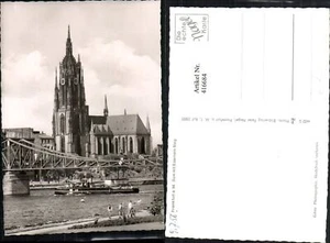416684,Frankfurt am Main Dom Kirche m. Eisernem Steg Brücke Dampfer - Bild 1 von 1
