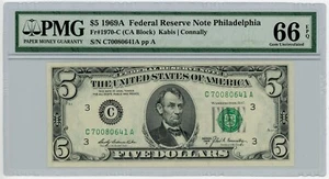 Fr. 1970-C $5 1969A Federal Reserve Note Philadelphia 66 EPQ PMG DC-2222 - Picture 1 of 2