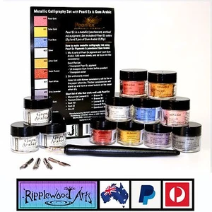 Jacquard Pearl Ex Mica/Metallic Pigments - 12 Pce Calligraphy Set + Pen + 5 Nibs - Picture 1 of 8