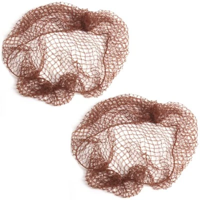 2 x BROWN SLUMBER NETS Brunette Hair Bun Cover Sleep Catering Dance Mesh Snood - Image 1 of 4