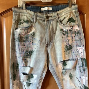 KDNK NWT NEW FUNKY UNISEX Men’s JEANS DENIM Stretch Blue Distressed 32 $90 - Picture 1 of 8