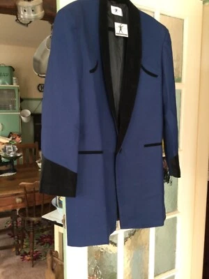 JACK THE LAD NUOVA LINEA. GIACCA DRAPE TEDDY BOY. BLU AMMIRAGLIO. COLLARE ROTOLO DI VELLUTO.ROCKnROLL 42""