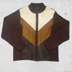 Vintage Designers Studio Originals Retro Suede Patchwork Leather Cardigan XL - Picture 1 of 11