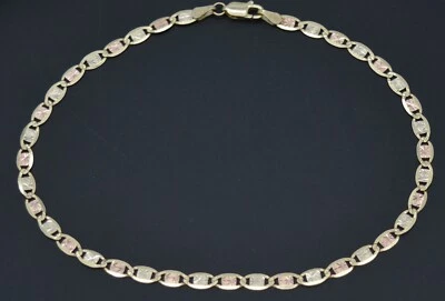 Real 10k Tricolor Solid Gold Valentino Anklet Bracelet 3.8 gr 4.0mm 10'' - Image 1 of 4