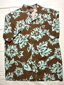 250141 Mens L QUICKSILVER Brown Blue Floral S/S Button Down Hawaiian Shirt EUC - Picture 1 of 3