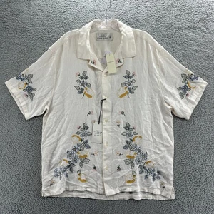 Abercrombie Fitch Sommer Leinenmischung Hemd Herren Große L Creme Blumen Knopfleiste - Bild 1 von 11