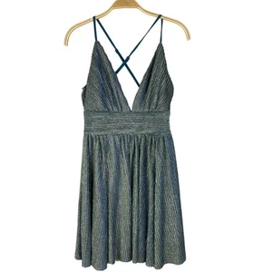 Lulus Stop the Show Mini Dress S Blue Glitter Babydoll Empire Waist Y2K Coquette - Picture 1 of 7