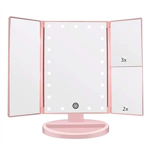 Tri-fold Lighted Vanity Makeup Mirror with 3x/2x Magnification,21 LED Lights ... - Picture 1 of 7