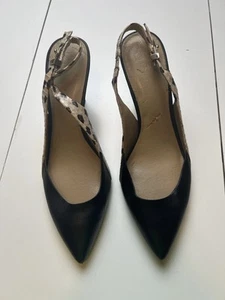 Ann Taylor schwarz Tiermotiv Leder Zehenpartie Slingback Heels 8,5 M - Bild 1 von 8