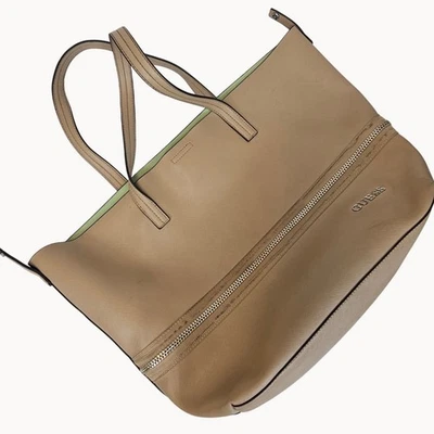 GUESS Beige Marrón Verde Forrado Bolso de Mano Hobo Bolso de Mano Imitación Cuero Cartera XL Foto 1 de 4