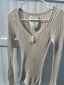 VTG Abercrombie Fitch Cream Beige Henley Sweater Y2K Bella Swan Small - Picture 1 of 4