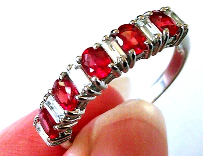 Anillo Banda Zafiro Rojo Natural y Circón / Talla 6 / Plata de Ley 925 / 1.5ct Foto 1 de 4