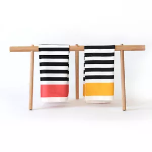 DANISH MODERN HIGH STYLE COTTON LARGE DISHTOWELS B/W STRIPE + BRIGHT COLOR BAND - Picture 1 of 22