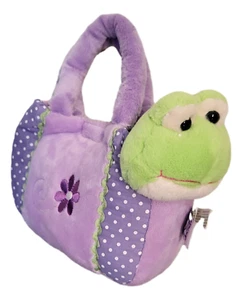 Ganz Kids' Plush Green Frog and Purple Pet Carrier Purse Play Set Whimsy Pets - Picture 1 of 6