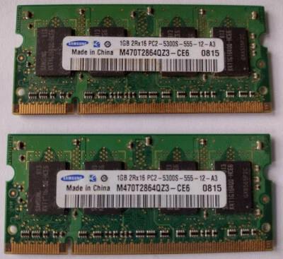Samsung M470T2864QZ3CE6 (2x1 GB, PC2-5300 (DDR2-667), DDR2 RAM, 667 MHz, SO... - Image 1 of 2