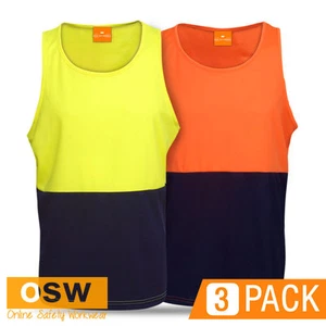 3 x Mens Womens Hi Vis Orange Yellow Work Cool Breathable Lightweight Singlets - Picture 1 of 5