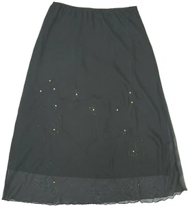 Gonna lunga foderata in chiffon ricamo paillettes oro perline nere lunghezza polpaccio donna - Foto 1 di 3