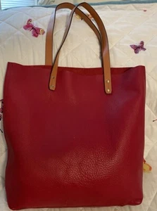 GAP Red Leather Large Floppy Market Tote Bag Purse-NICE - Picture 1 of 8