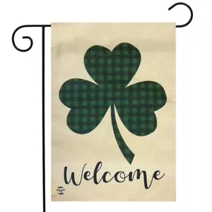Welcome Shamrock St. Patrick's Day Burlap Garden Flag 12.5" x 18" Briarwood Lane - Picture 1 of 4