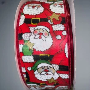 Santa Wired Ribbon • Christmas Red Metallic Edge • Jumbo Roll 2.5" x 55 Yards - Picture 1 of 5