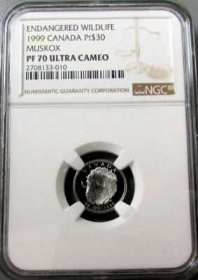 1999 PLATINUM CANADA $30 MUSKOX NGC PROOF 70 ULTRA CAMEO 1,494 MINTED - Image 1 of 3
