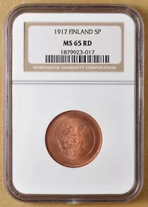 1917 Finland 5 Pennia NGC MS65RD - Picture 1 of 2