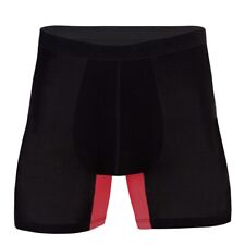 Mens Boxer Briefs Bamboo Long Leg Black/Red Underwear S M XL 3XL 4XL 5XL 6XL