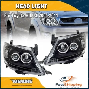 LED Head Lights Black DRL HALO Projector Angel Eyes For Toyota HILUX 2005-2011 - Picture 1 of 3