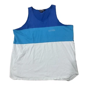 NAUTICA Vtg 90s Tank Top Men M Y2k Cut & Sew Blue White Colorblock Retro Beach M - Picture 1 of 19