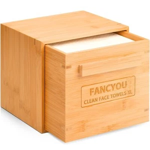 Disposable Face Towel With Bamboo Storage Box, Ultra Soft Facial Towel Container - Picture 1 of 7