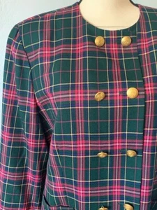 PENDLETON Green Pink Malcolm Plaid Double Breasted JACKET Wool Gold Buttons 12P - Picture 1 of 7