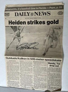 Olympische Winterspiele 1980 Autogramm ERIC HEIDEN signed Daily News 16.02.1980 5 GOLDs - Bild 1 von 7